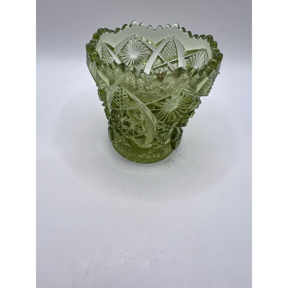 Vintage Imperial Green Glass Hobstar Arches Toothpick Votive Candle Holder 2.5"